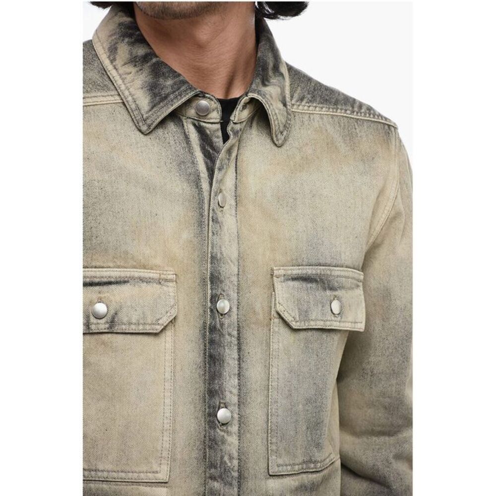 Rick Owens Distressed Denim Overshirt with Fringed Men's Hem - Picture 4 of 5